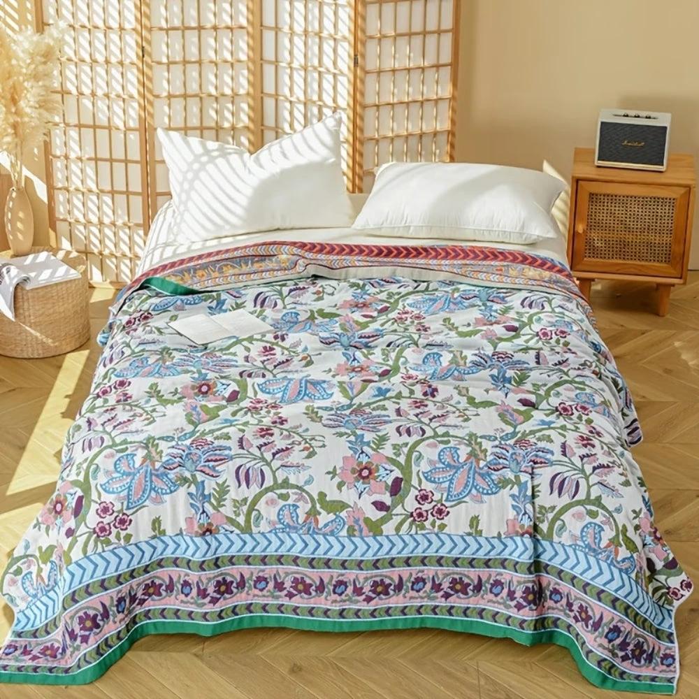European Floral Reversible Blanket | 100% Cotton Blanket by Casa & Beyond