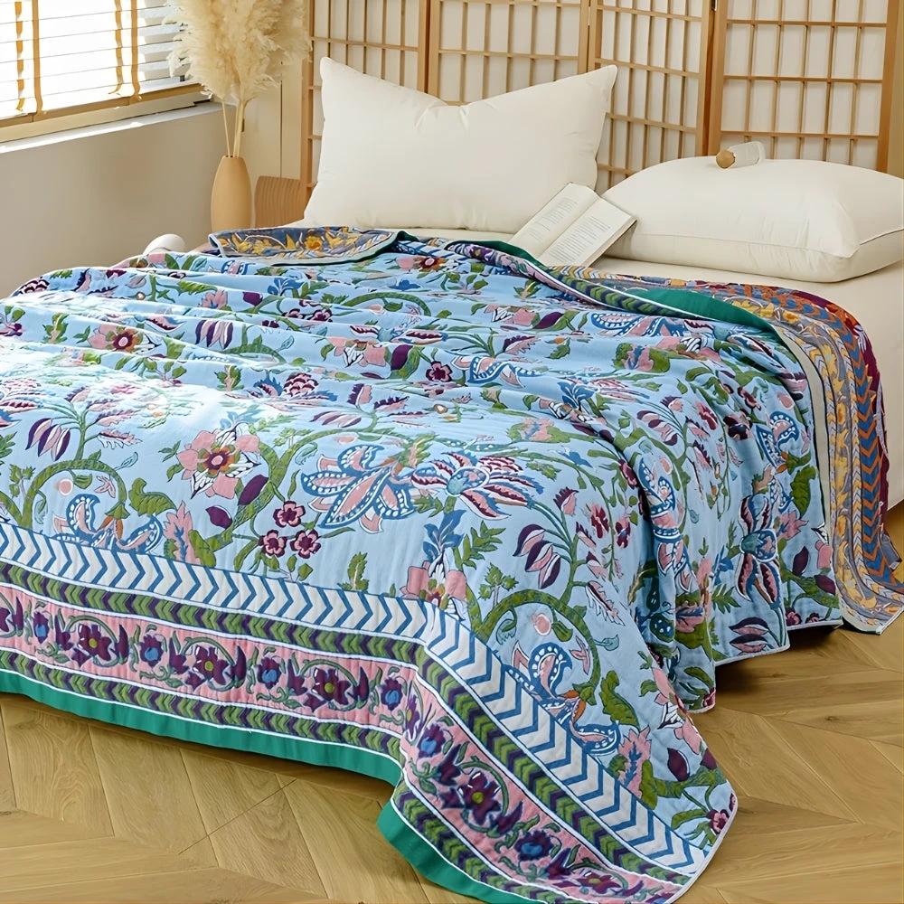 European Floral Reversible Blanket | 100% Cotton Blanket by Casa & Beyond