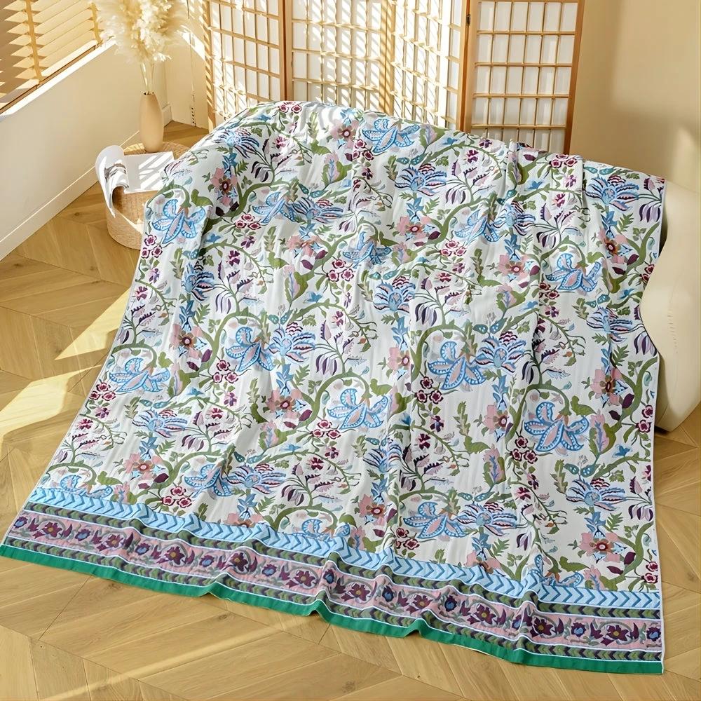 European Floral Reversible Blanket | 100% Cotton Blanket by Casa & Beyond