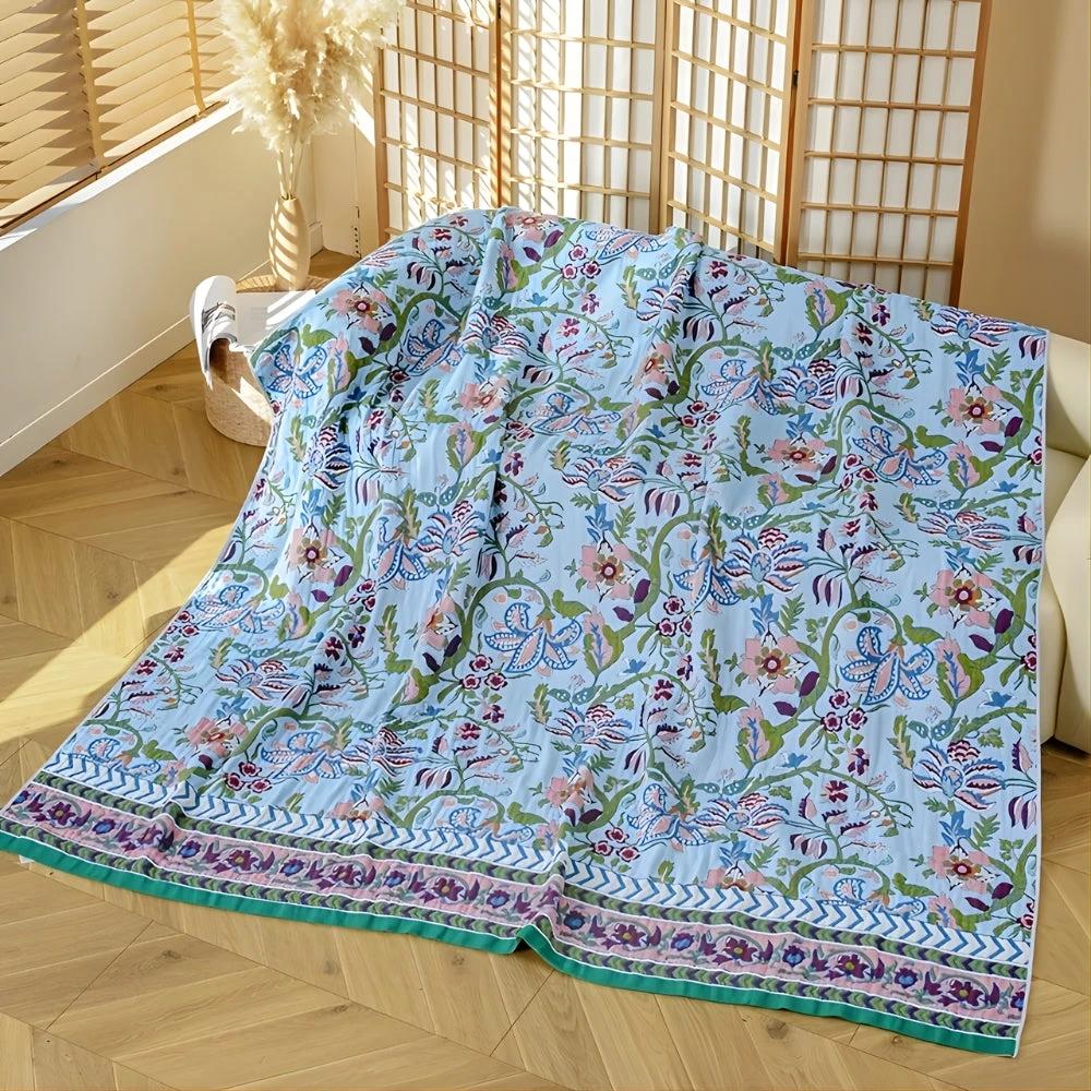 European Floral Reversible Blanket | 100% Cotton Blanket by Casa & Beyond