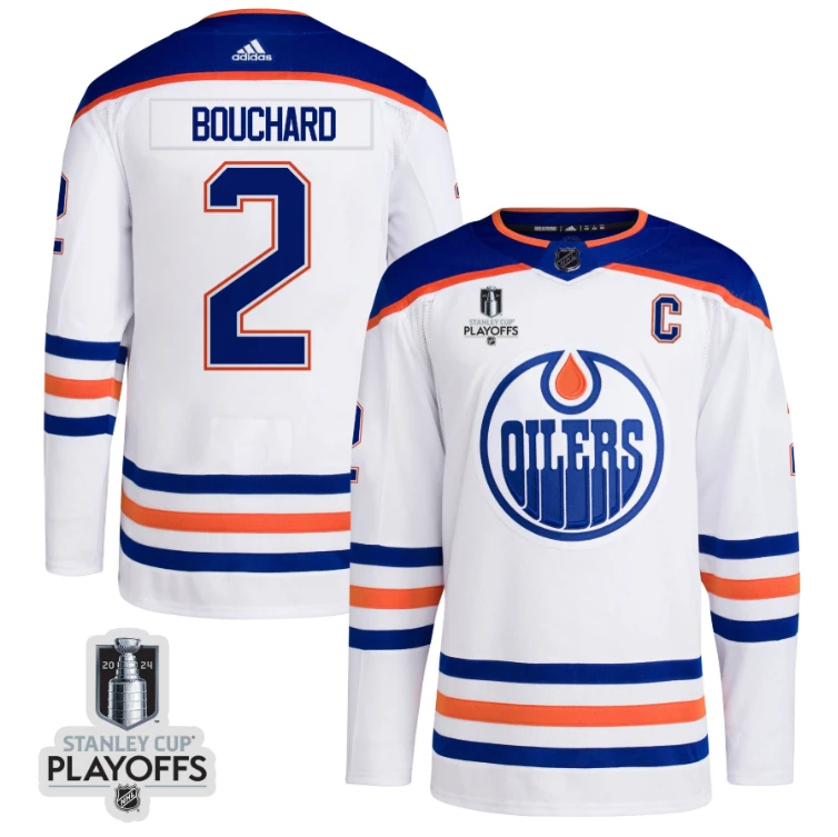 Evan Bouchard 2 Edmonton Oilers 2024 NHL Playoffs Patch Away Jersey - Men, White by Hockey David