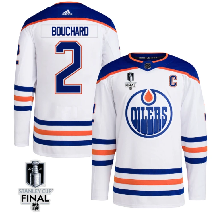 Evan Bouchard 2 Edmonton Oilers 2024 STANLEY CUP Final Away Jersey Men, White by Hockey David