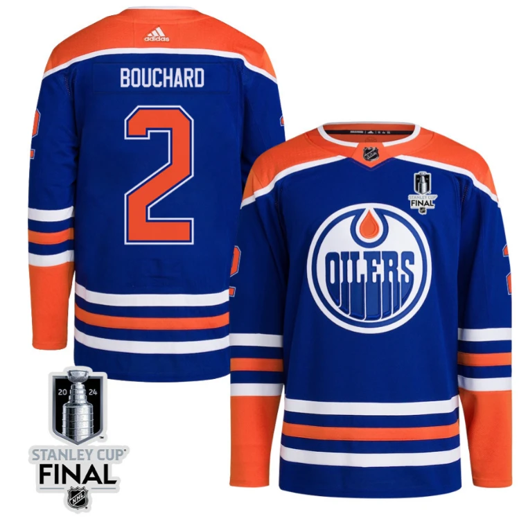 Evan Bouchard 2 Edmonton Oilers 2024 STANLEY CUP Final Home Primegreen Jersey Men, Royal by Hockey David