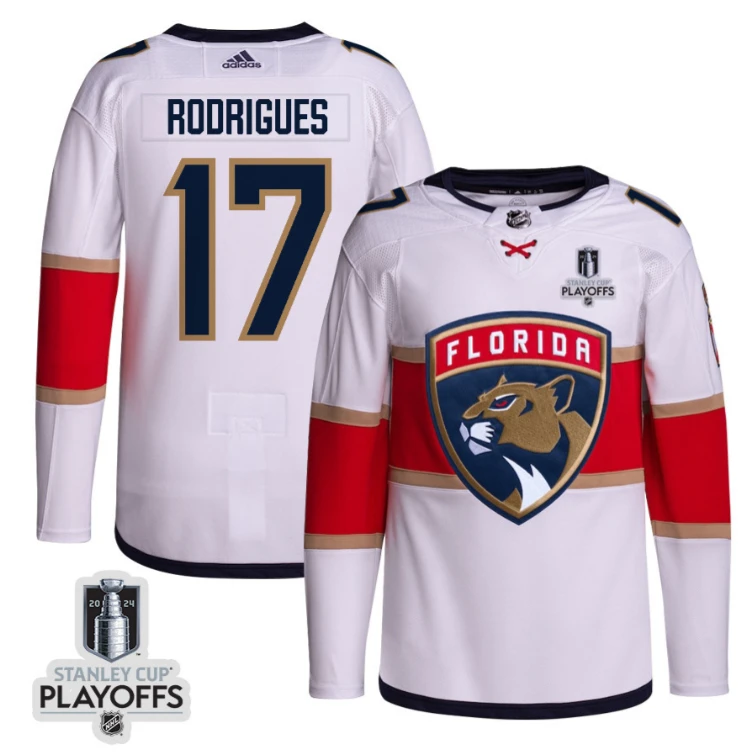 Evan Rodrigues 17 Florida Panthers 2024 NHL Playoffs Patch Away Jersey Customized - Men, White by Hockey David