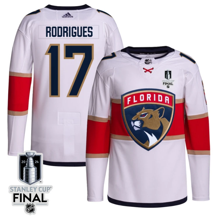 Evan Rodrigues 17 Florida Panthers 2024 STANLEY CUP Final Away Breakaway Jersey Men, White by Hockey David