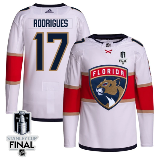 Evan Rodrigues 17 Florida Panthers 2024 STANLEY CUP Final Away Breakaway Jersey Men, White by Hockey David