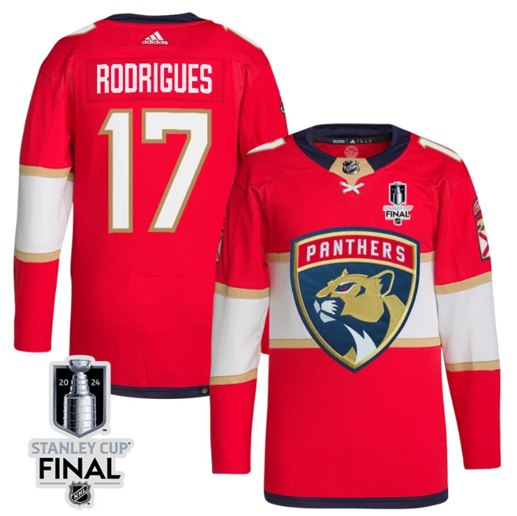 Evan Rodrigues 17 Florida Panthers 2024 STANLEY CUP Final Home Breakaway Jersey Men, Red by Hockey David