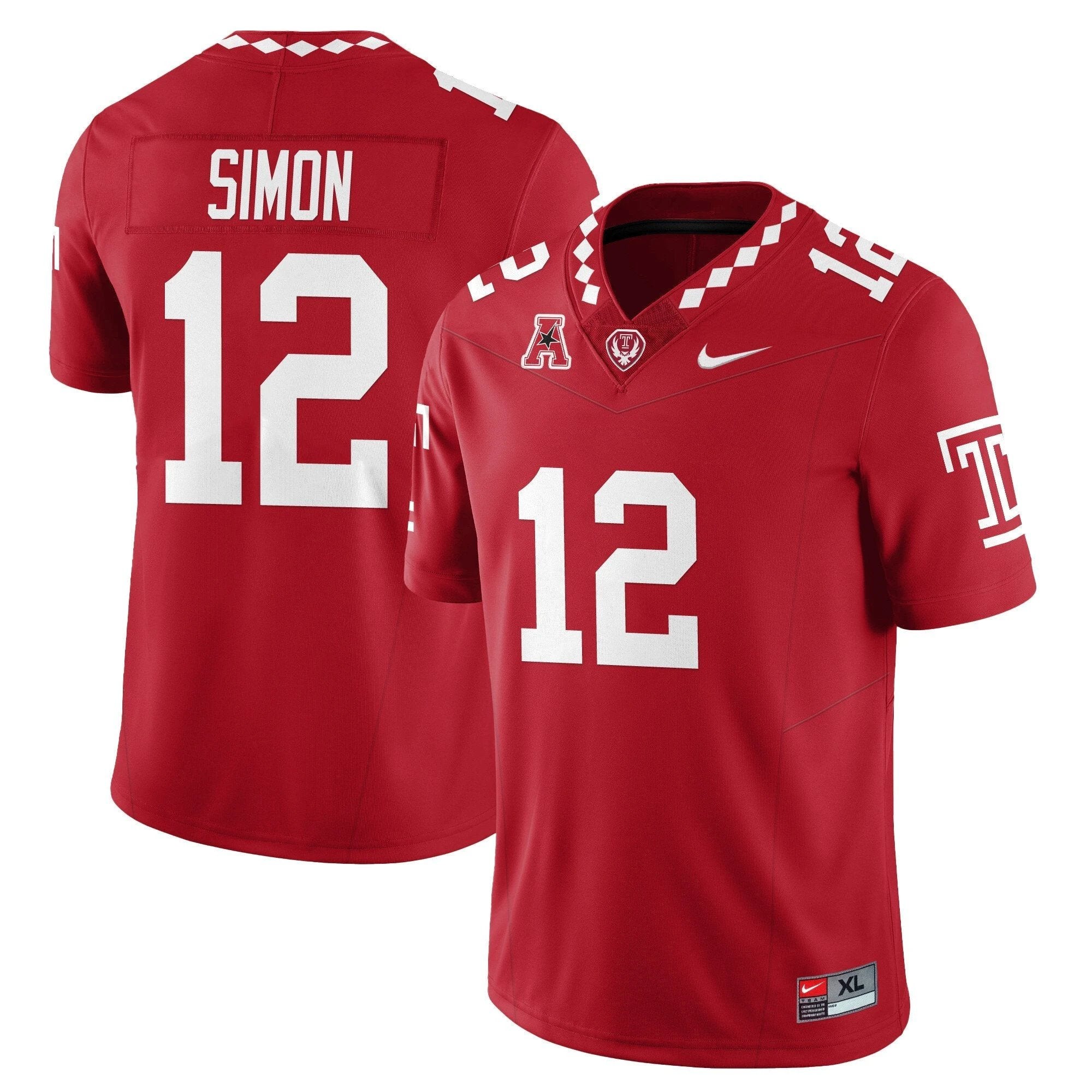 Evan Simon Jersey #12 Temple Football 2025 Vapor Limited Stitched Red by My Store