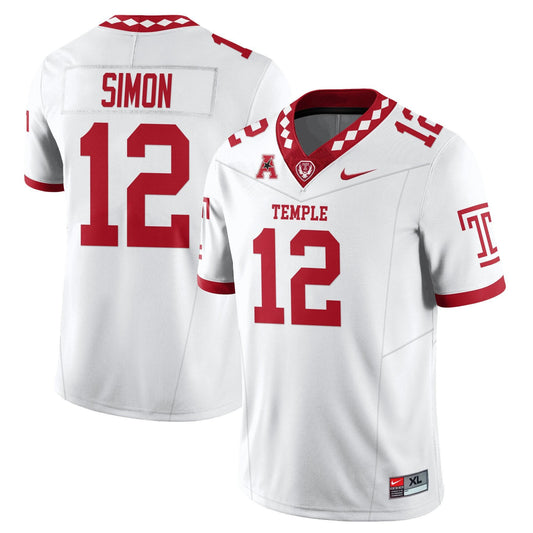 Evan Simon Jersey #12 Temple Football 2025 Vapor Limited Stitched White by NCAA Football Jersey