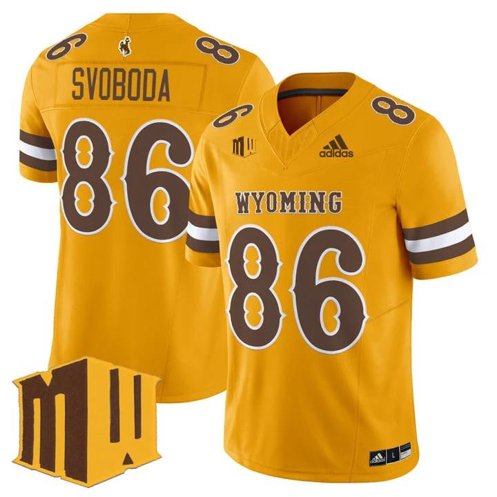 Evan Svoboda Jersey #86 Wyoming Cowboys 2025 Vapor Limited Stitched Gold by My Store NCAA Football Jerseys