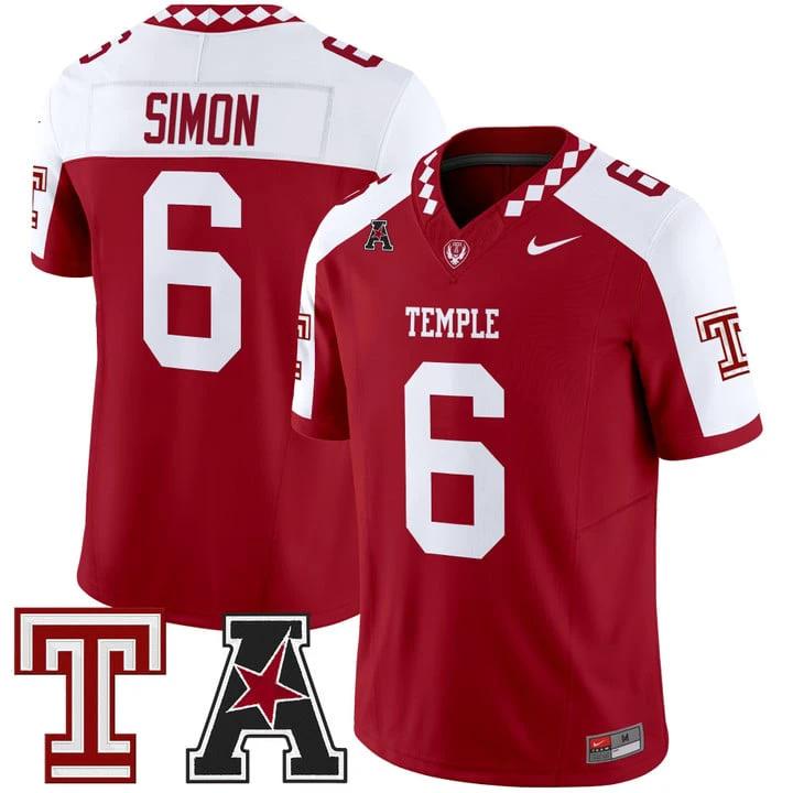 Evan Simon Jersey #6 Temple Owls 2025 Vapor Limited Stitched by My Store NCAA Football Jerseys