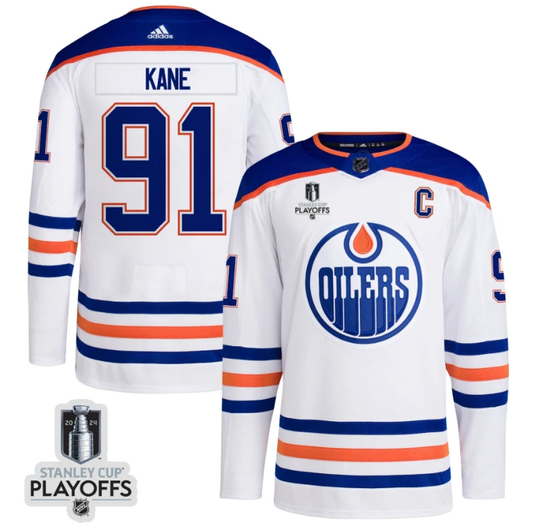 Evander Kane 91 Edmonton Oilers 2024 NHL Playoffs Patch Away Jersey - Men, White by Hockey David