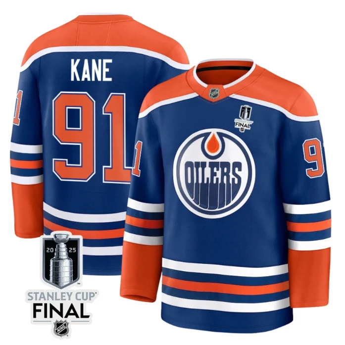 Evander Kane 91 Edmonton Oilers 2025 STANLEY CUP Final Patch Home Men Jersey Royal by Hockey David