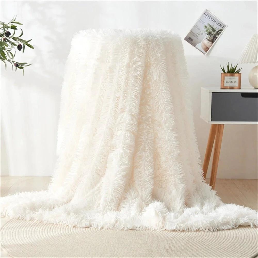Fuzzy Faux Fur Blanket Throw by Casa & Beyond