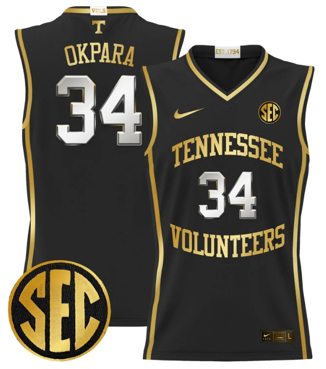 Felix Okpara Jersey #34 Tennessee Vols 2024 Lightweight Basketball Black Gold by My store basketball