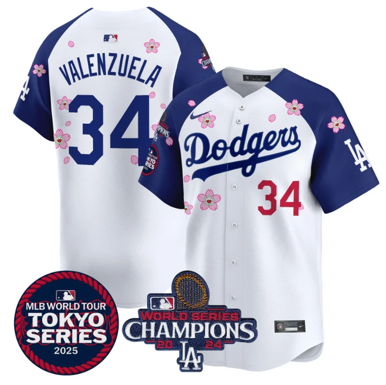 Fernando Valenzuela Jersey #34 Dodgers Tokyo Series 2025 World Series Champions Patch Alternate by My Store