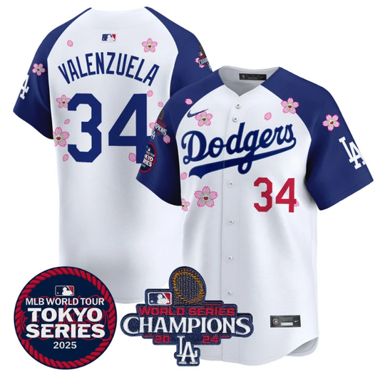 Fernando Valenzuela Jersey #34 Dodgers Tokyo Series 2025 World Series Champions Patch Alternate by My Store