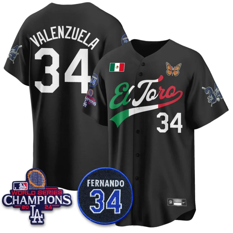 Fernando Valenzuela Jersey #34 Dodgers Mexican El Toro For 34 Stitched Black by My Store