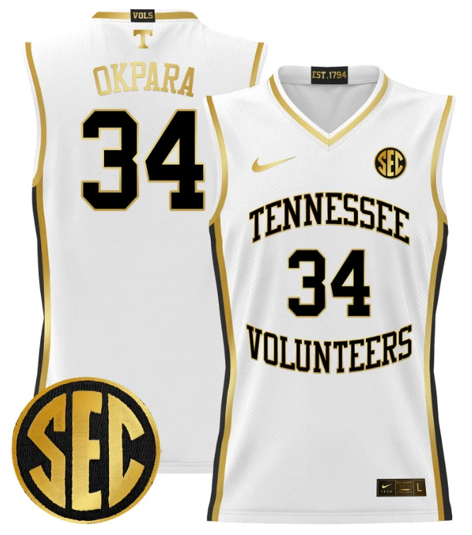 Felix Okpara Jersey #34 Tennessee Vols 2024 Lightweight Basketball White Gold by My store basketball