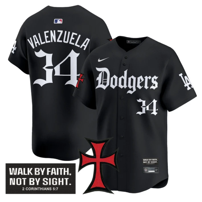 Fernando Valenzuela Jersey #34 Dodgers Faith Glory Edition Vapor Premier Limited Stitched Black by My Store