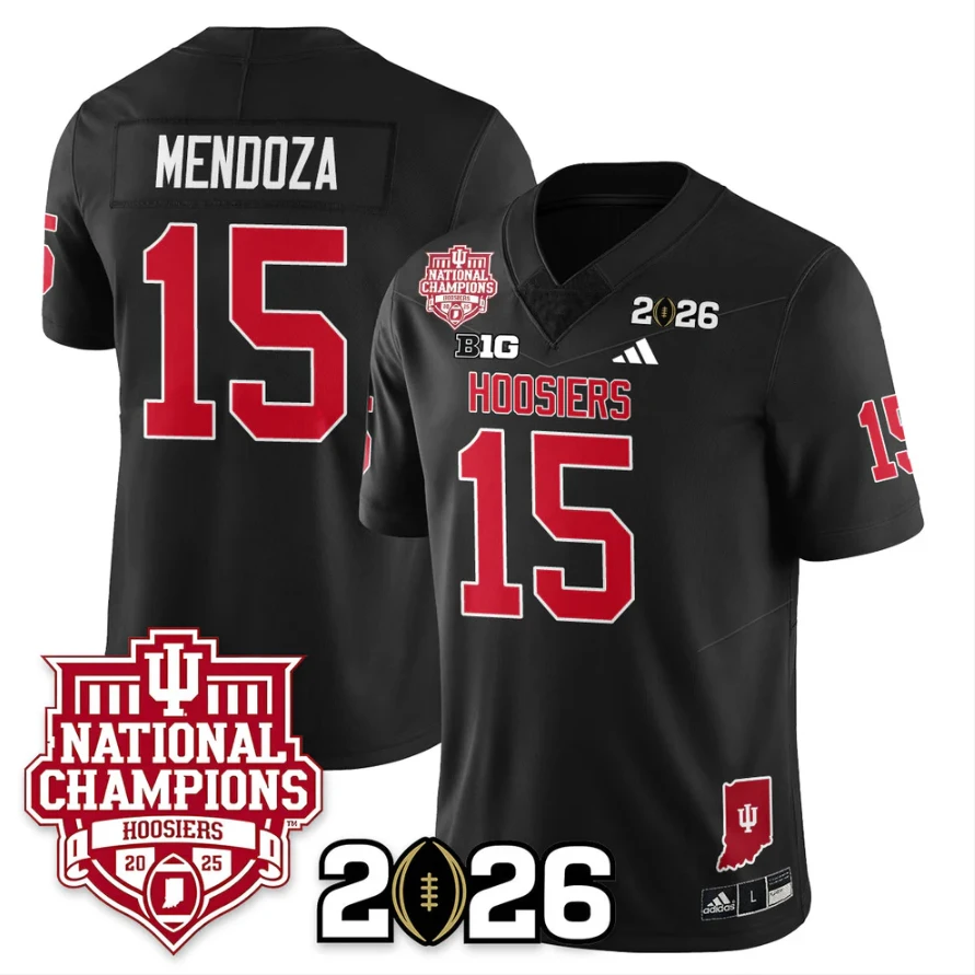 Fernando Mendoza Jersey #15 Indiana Hoosiers 2025 National Champions Black by My Store NCAA Football Jerseys