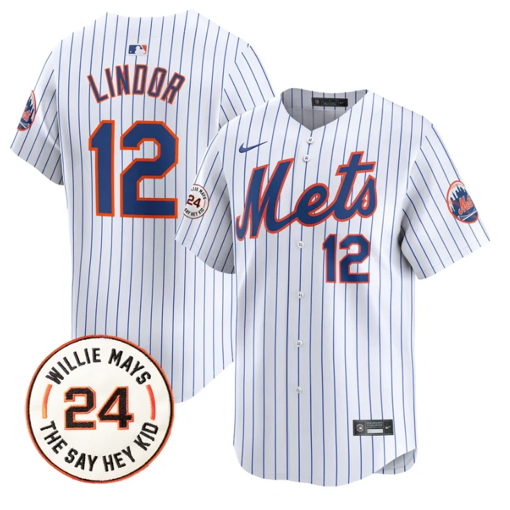 Francisco Lindor Jersey #12 Mets Willie Mays Patch Vapor Premier Limited Stitched White by My Store