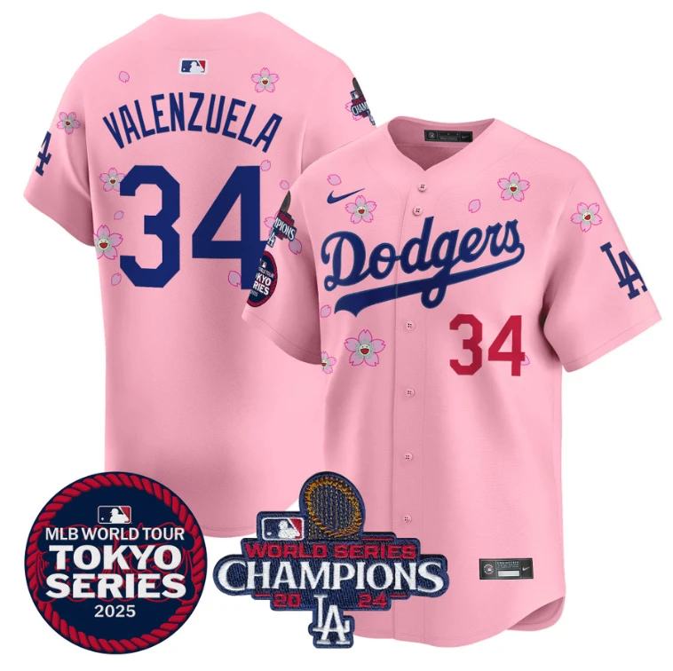 Fernando Valenzuela Jersey #34 Dodgers Tokyo Series 2025 World Series Champions Patch Cherry Blossom by My Store