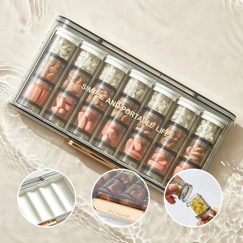 Portable high-capacity weekly pill organizer by Bowlift