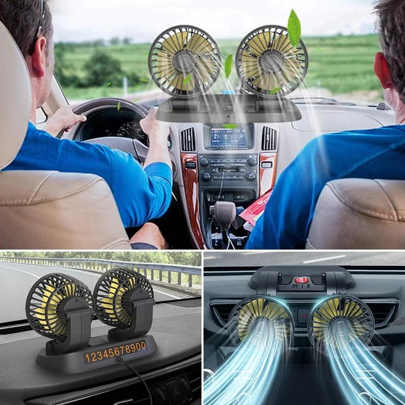 Mini swivel fan with double head for the car by Bowlift