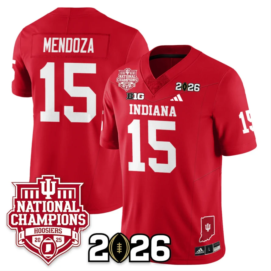 Fernando Mendoza Jersey #15 Indiana Hoosiers 2025 National Champions Red by My Store NCAA Football Jerseys