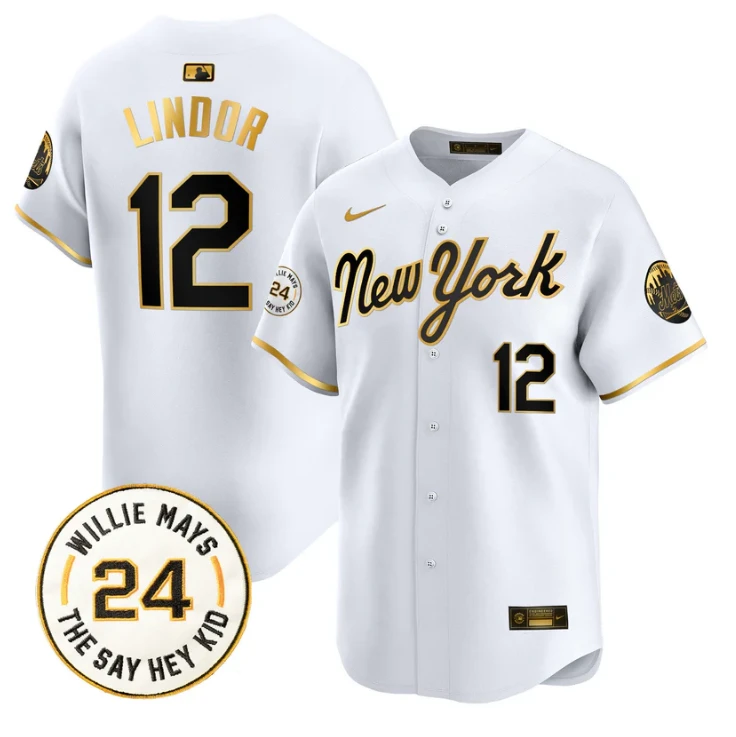 Francisco Lindor Jersey #12 Mets Willie Mays Patch Vapor Premier Limited Stitched New York Gold by My Store