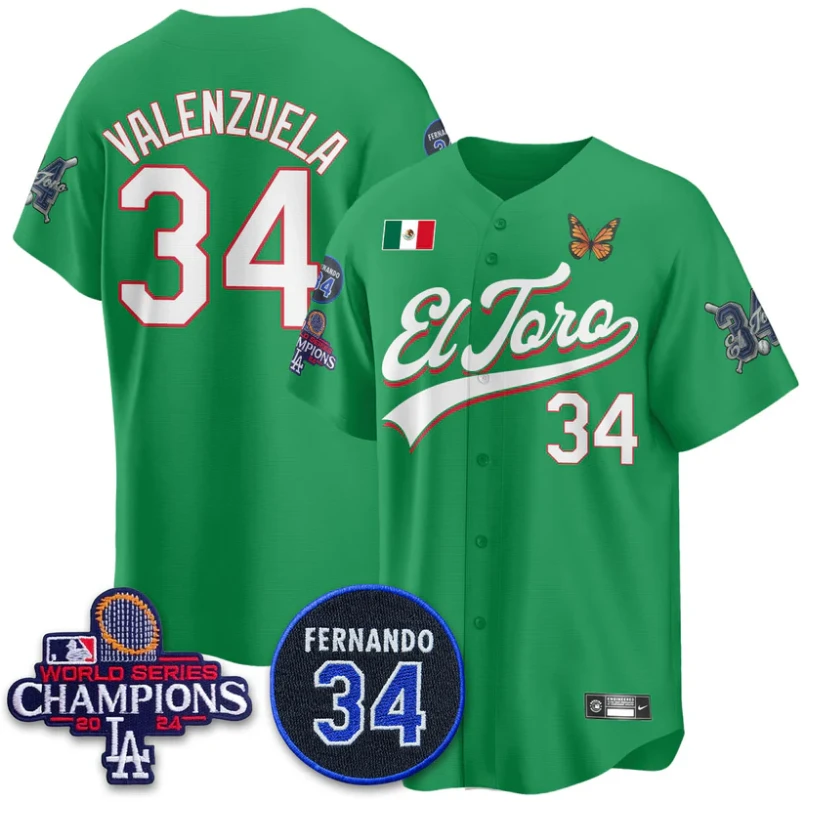 Fernando Valenzuela Jersey #34 Dodgers Mexican El Toro For 34 Stitched Green by My Store