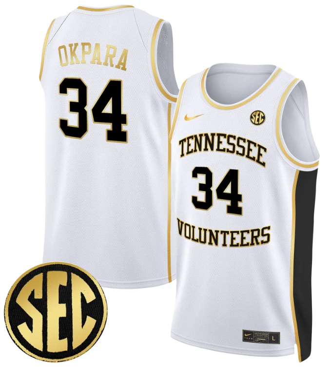 Felix Okpara Jersey #34 Tennessee Vols 2024 Swingman Basketball White Gold by My store basketball