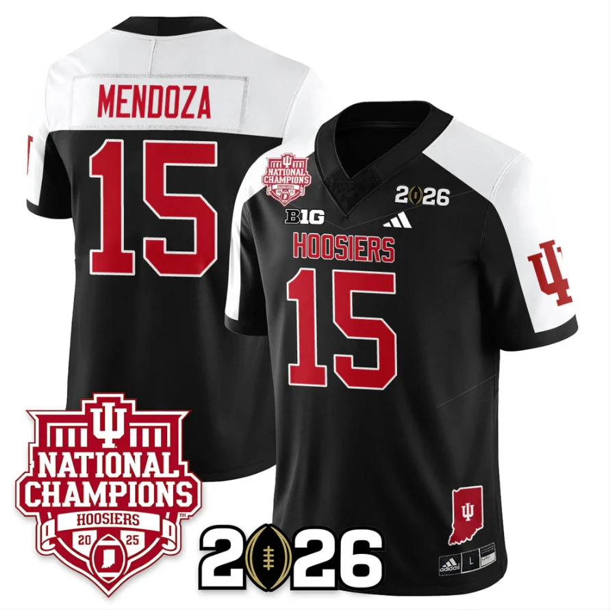 Fernando Mendoza Jersey #15 Indiana Hoosiers 2025 National Champions Black Alternate by My Store NCAA Football Jerseys