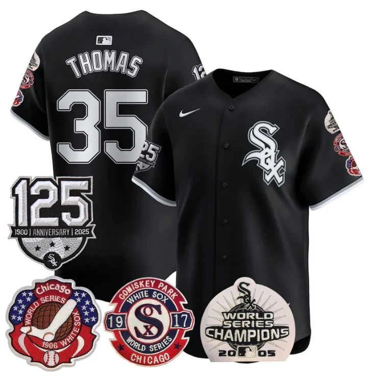 Frank Thomas Jersey #35 Chicago White Sox 125th Anniversary World Series Champions Black by My Store
