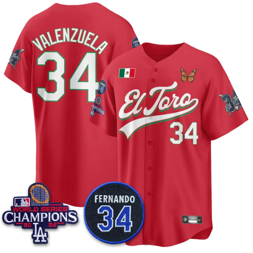 Fernando Valenzuela Jersey #34 Dodgers Mexican El Toro For 34 Stitched Red by My Store