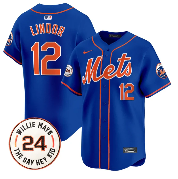Francisco Lindor Jersey #12 Mets Willie Mays Patch Vapor Premier Limited Stitched New York Gold (Copy) by My Store
