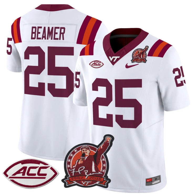 Frank Beamer Jersey #25 Virginia Tech Hokies Coach Frank Beamer White by NCAA Football Jersey