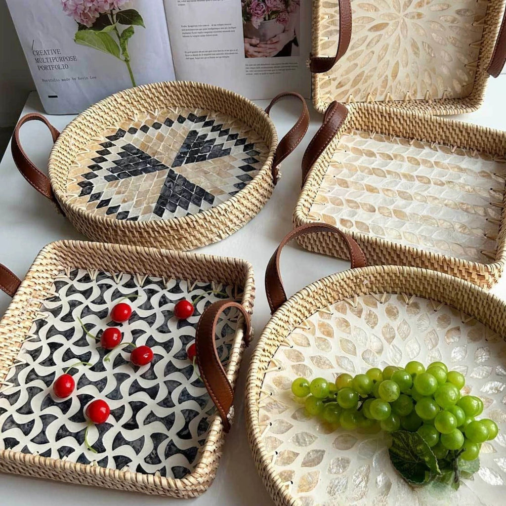 Farmhouse Rattan Tray in Assorted Patterns by Casa & Beyond