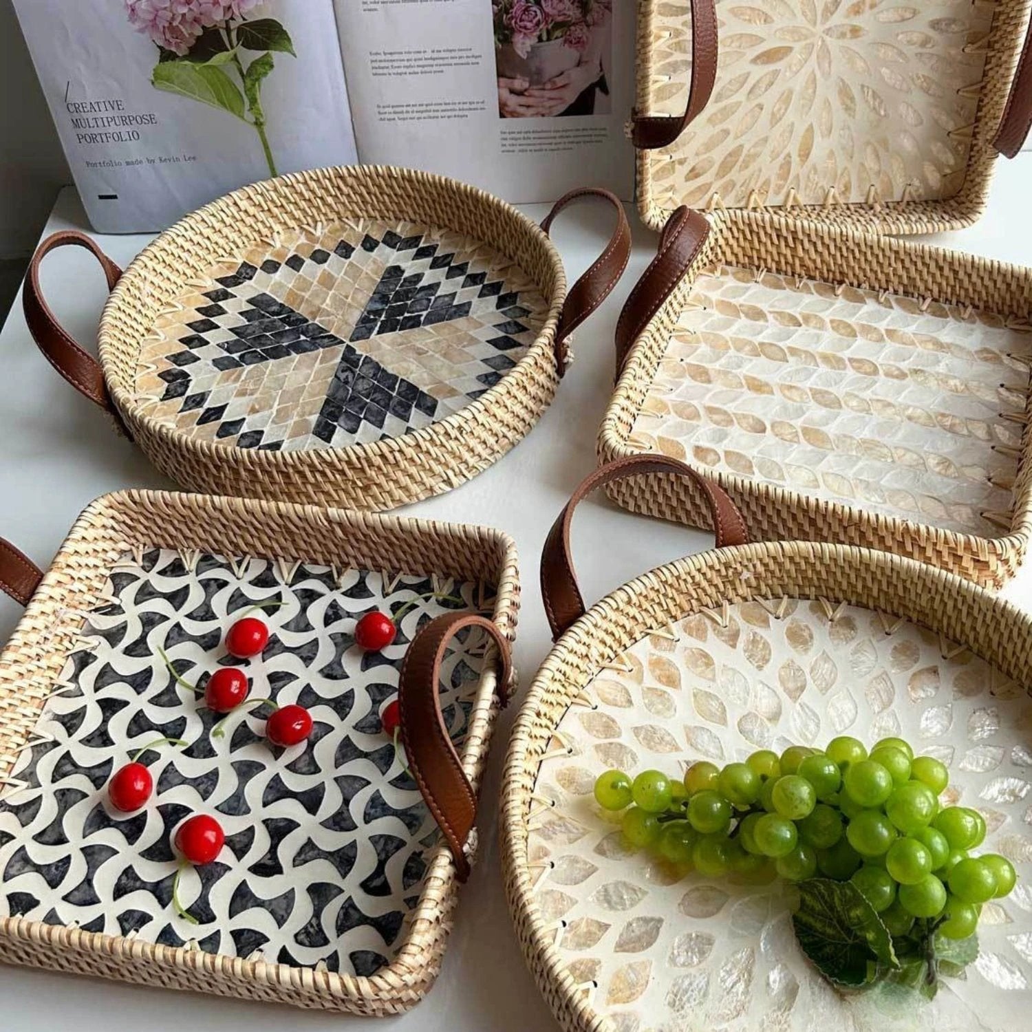 Farmhouse Rattan Tray in Assorted Patterns by Casa & Beyond