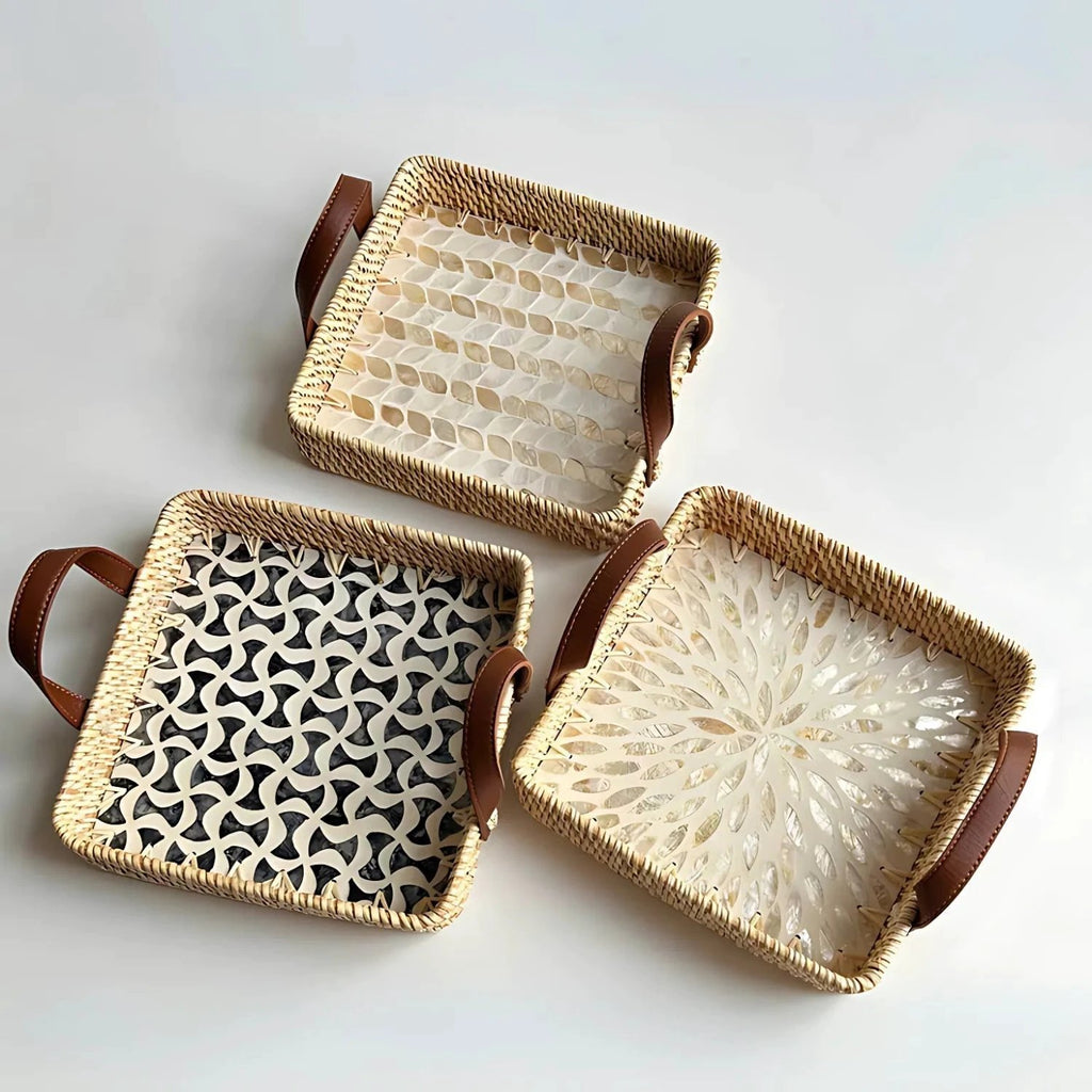 Farmhouse Rattan Tray in Assorted Patterns by Casa & Beyond