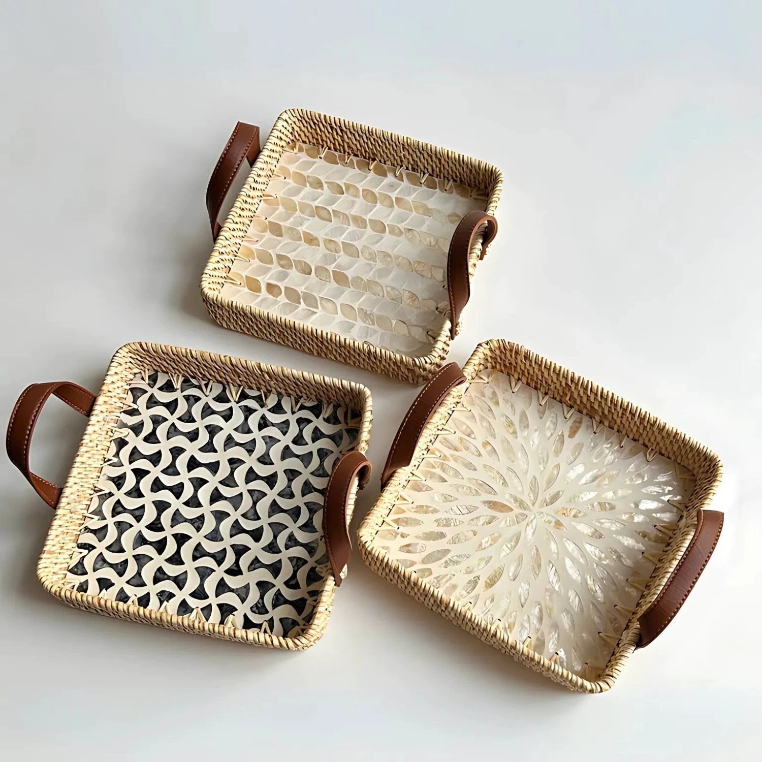 Farmhouse Rattan Tray in Assorted Patterns by Casa & Beyond