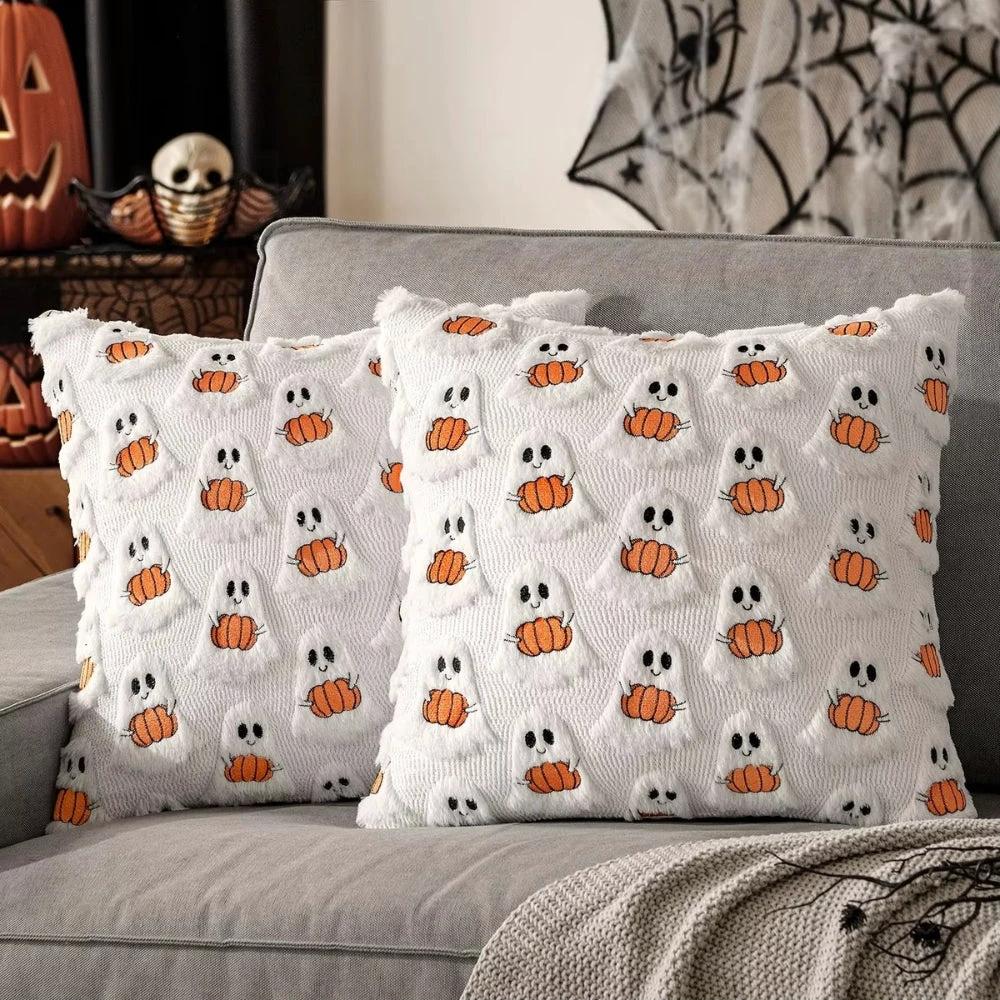 Faux Fleece Halloween Pumpkin Cushion Cover by Casa & Beyond