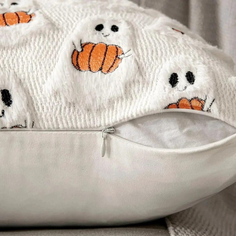 Faux Fleece Halloween Pumpkin Cushion Cover by Casa & Beyond