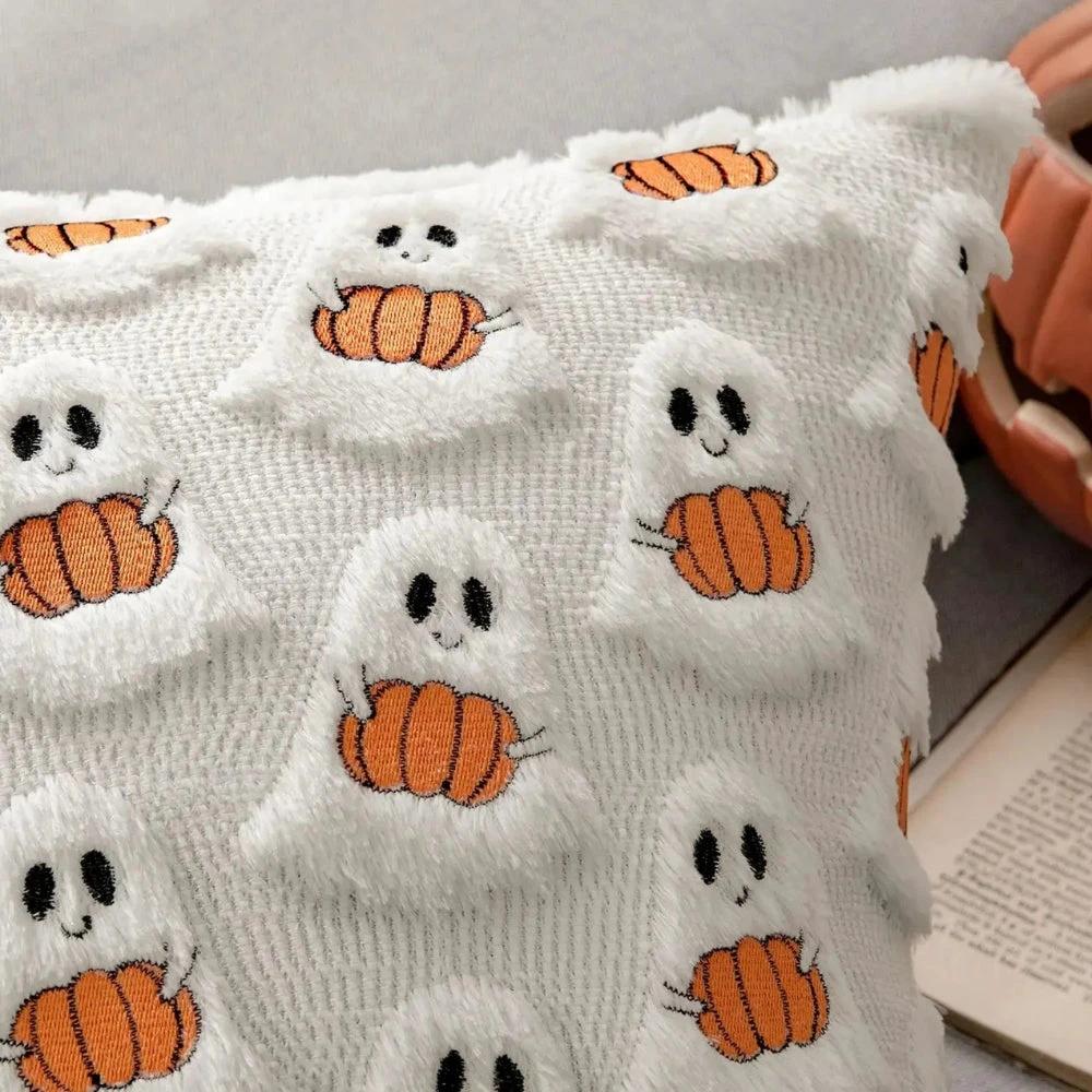 Faux Fleece Halloween Pumpkin Cushion Cover by Casa & Beyond
