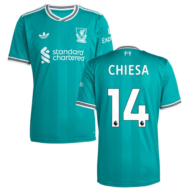 Federico Chiesa 14 Liverpool 2025-26 Third Match Jersey – Aqua by Soccer Jersey