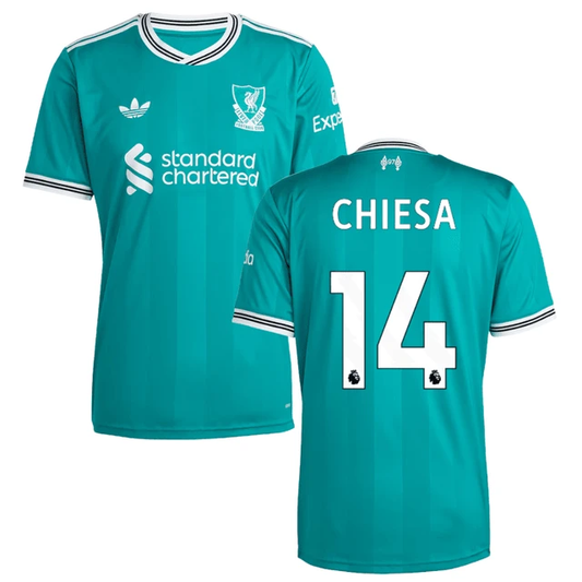 Federico Chiesa 14 Liverpool 2025-26 Third Match Jersey – Aqua by Soccer Jersey