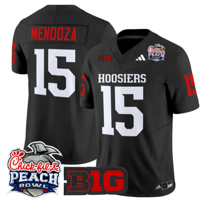 Fernando Mendoza Jersey #15 Indiana Hoosiers 2026 Peach Bowl Stitched Black by NCAA Football Jersey