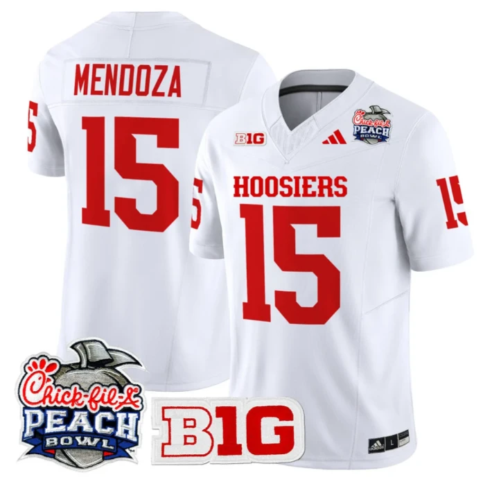 Fernando Mendoza Jersey #15 Indiana Hoosiers 2026 Peach Bowl Stitched White by NCAA Football Jersey
