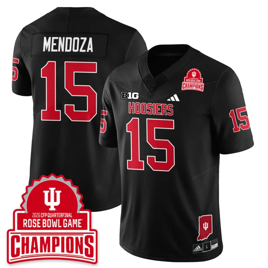 Fernando Mendoza Jersey #15 Indiana Hoosiers 2026 Rose Bowl Game Champions Black by NCAA Football Jersey